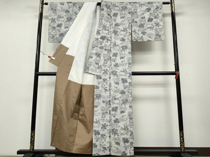 平和屋着物●小千谷紬　舞花文　正絹　逸品　CAAZ2619ut