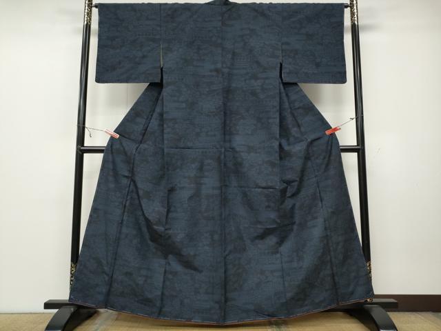 平和屋着物●結城紬 100亀甲 エ霞風景花文 正絹 逸品 CAAZ2624ut