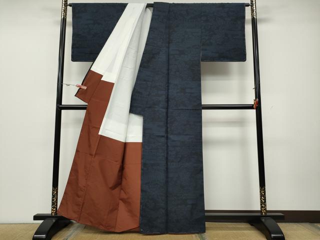 平和屋着物●結城紬 100亀甲 エ霞風景花文 正絹 逸品 CAAZ2624ut