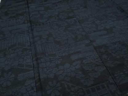 平和屋着物●結城紬 100亀甲 エ霞風景花文 正絹 逸品 CAAZ2624ut