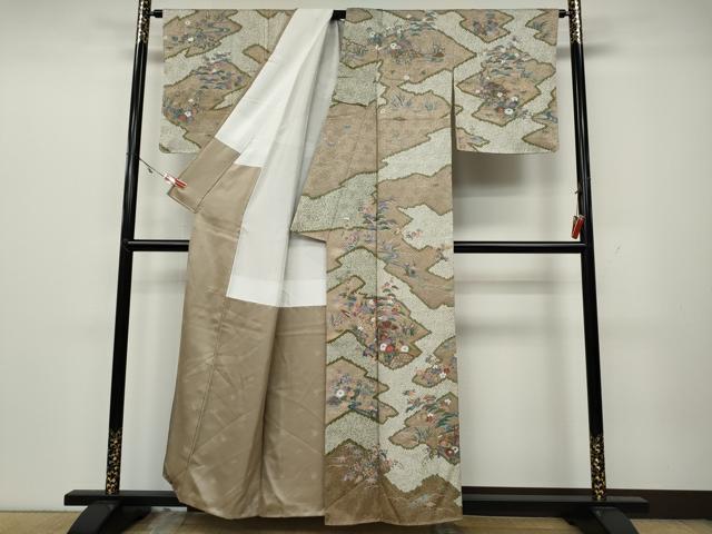平和屋着物●訪問着　絞り　流水風景草花文　金彩　正絹　逸品　CAAZ2627ut