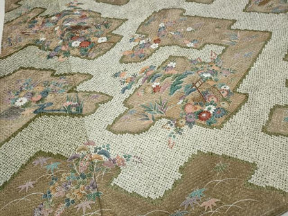 平和屋着物●訪問着　絞り　流水風景草花文　金彩　正絹　逸品　CAAZ2627ut