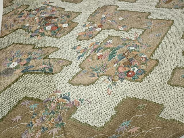 平和屋着物●訪問着　絞り　流水風景草花文　金彩　正絹　逸品　CAAZ2627ut