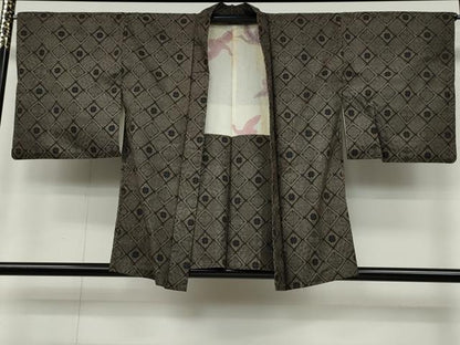 平和屋着物●本場大島紬 龍郷絣 アンサンブル 菱花文 正絹 逸品 CAAZ2658ut