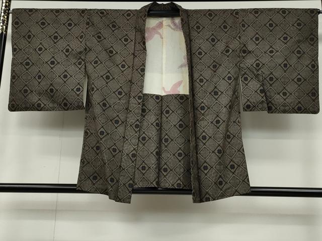 平和屋着物●本場大島紬 龍郷絣 アンサンブル 菱花文 正絹 逸品 CAAZ2658ut