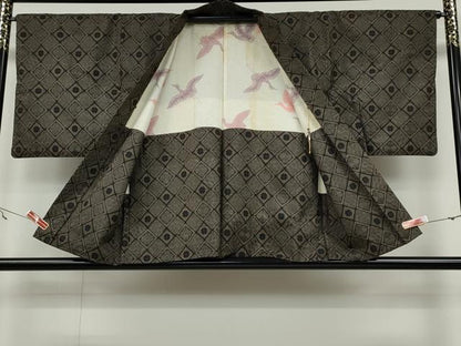平和屋着物●本場大島紬 龍郷絣 アンサンブル 菱花文 正絹 逸品 CAAZ2658ut