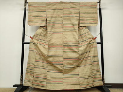 平和屋着物●上質な紬 横段文 正絹 逸品 CAAZ2662ut