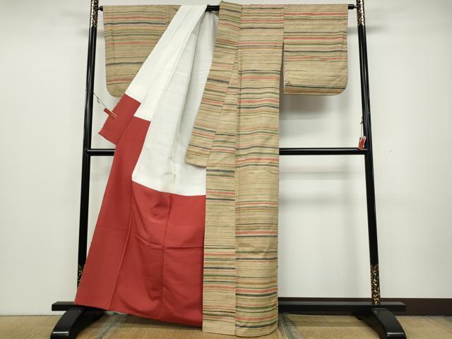 平和屋着物●上質な紬 横段文 正絹 逸品 CAAZ2662ut