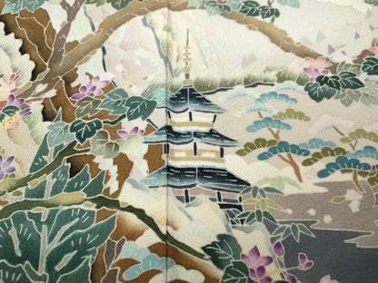 平和屋着物●豪華色留袖 友禅 作家物 風景草花文 暈し染め 鈴乃屋扱い 正絹 逸品 CAAZ2706ut