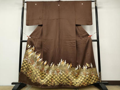 平和屋着物●銀座きしや 色留袖 駒刺繍 飛鶴松文 金彩 正絹 逸品 CAAZ2724ut