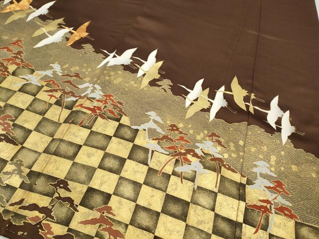 平和屋着物●銀座きしや 色留袖 駒刺繍 飛鶴松文 金彩 正絹 逸品 CAAZ2724ut