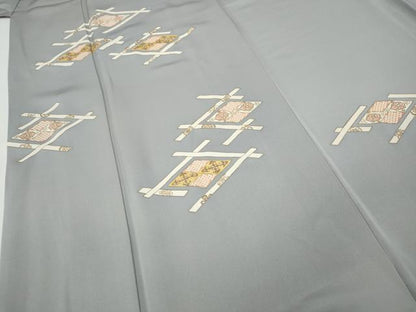 平和屋着物●銀座きしや 訪問着 駒刺繍 菱吉祥花文 金彩 正絹 逸品 CAAZ2725ut