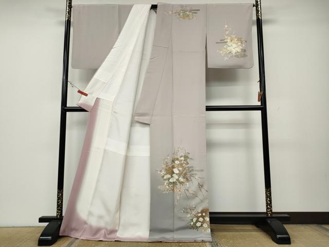 平和屋着物●訪問着　扇面草花文　暈し染め　金銀彩　正絹　逸品　CAAZ2728ut