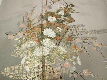 平和屋着物●訪問着　扇面草花文　暈し染め　金銀彩　正絹　逸品　CAAZ2728ut