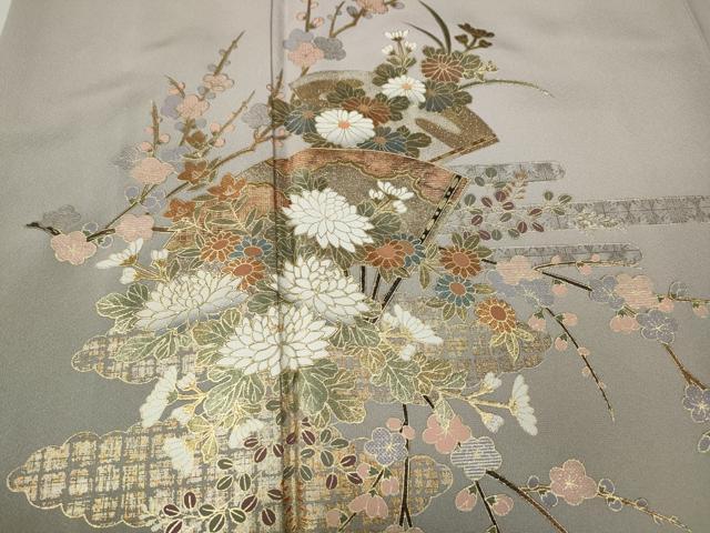 平和屋着物●訪問着　扇面草花文　暈し染め　金銀彩　正絹　逸品　CAAZ2728ut