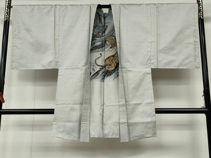 平和屋着物●男性　紬　アンサンブル　100亀甲　総詰　羽裏:龍　虎　正絹　逸品　CAAZ2733ut