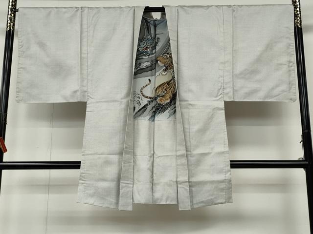 平和屋着物●男性　紬　アンサンブル　100亀甲　総詰　羽裏:龍　虎　正絹　逸品　CAAZ2733ut