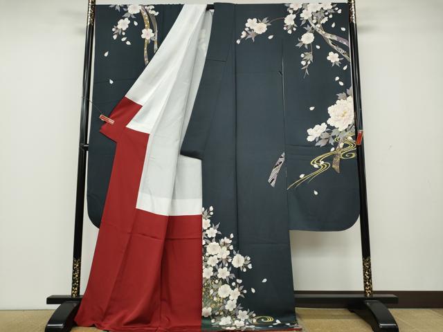 平和屋着物●豪華振袖 駒刺繍 流水枝桜牡丹文 金彩 正絹 逸品 CAAZ2761ut