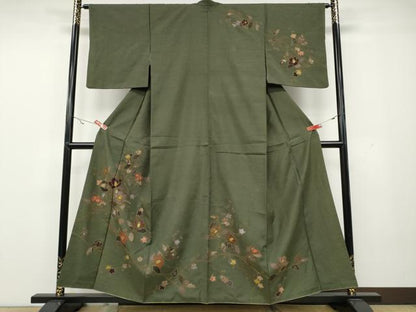 平和屋着物●訪問着 紬地 刺し子 切嵌 枝花文 正絹 逸品 CAAZ2767ut