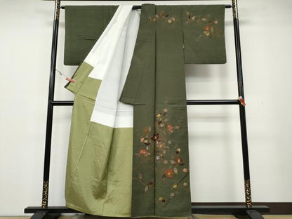 平和屋着物●訪問着 紬地 刺し子 切嵌 枝花文 正絹 逸品 CAAZ2767ut