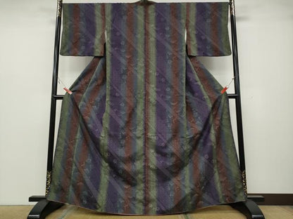 平和屋着物●上質な紬 斜線草花文 正絹 逸品 CAAZ2781ut