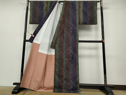 平和屋着物●上質な紬 斜線草花文 正絹 逸品 CAAZ2781ut