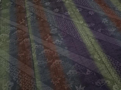 平和屋着物●上質な紬 斜線草花文 正絹 逸品 CAAZ2781ut
