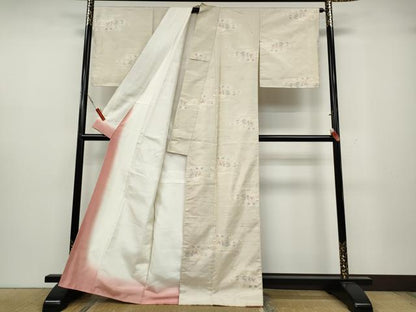 平和屋着物●本場大島紬 白大島 エ霞花文 正絹 逸品 CAAZ2782ut
