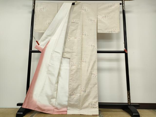 平和屋着物●本場大島紬 白大島 エ霞花文 正絹 逸品 CAAZ2782ut