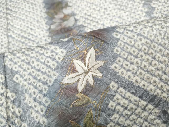平和屋着物●訪問着　絞り　刺繍　草花文　金彩　三越扱い　正絹　逸品　CAAZ2788ut