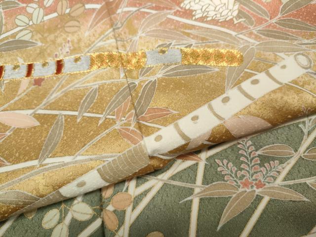 平和屋着物●訪問着　作家物　駒刺繍　横笛枝花文　暈し染め　正絹　逸品　CAAZ2791ut