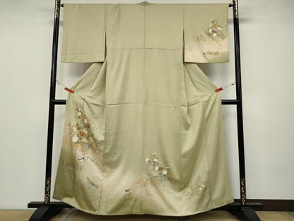 平和屋着物●訪問着 駒刺繍 流水鴛鴦花文 暈し染め 金銀彩 正絹 逸品 CAAZ2796ut