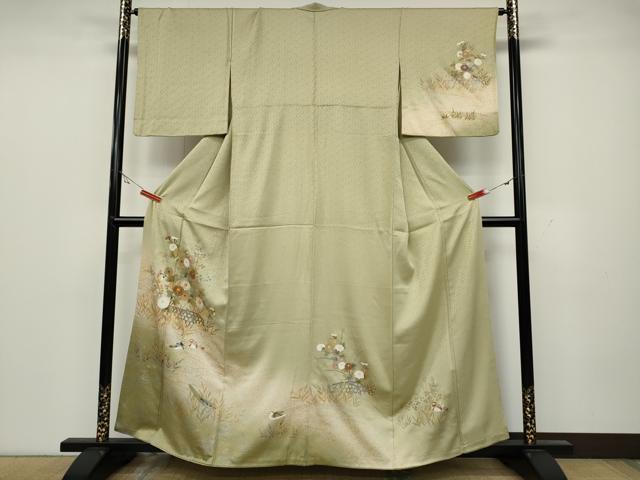 平和屋着物●訪問着 駒刺繍 流水鴛鴦花文 暈し染め 金銀彩 正絹 逸品 CAAZ2796ut