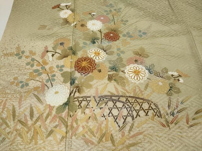 平和屋着物●訪問着 駒刺繍 流水鴛鴦花文 暈し染め 金銀彩 正絹 逸品 CAAZ2796ut