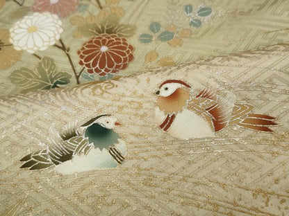 平和屋着物●訪問着 駒刺繍 流水鴛鴦花文 暈し染め 金銀彩 正絹 逸品 CAAZ2796ut