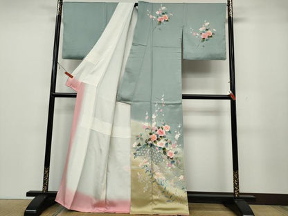 平和屋着物●訪問着 友禅 流水籬枝花文 暈し染め 正絹 逸品 CAAZ2798ut