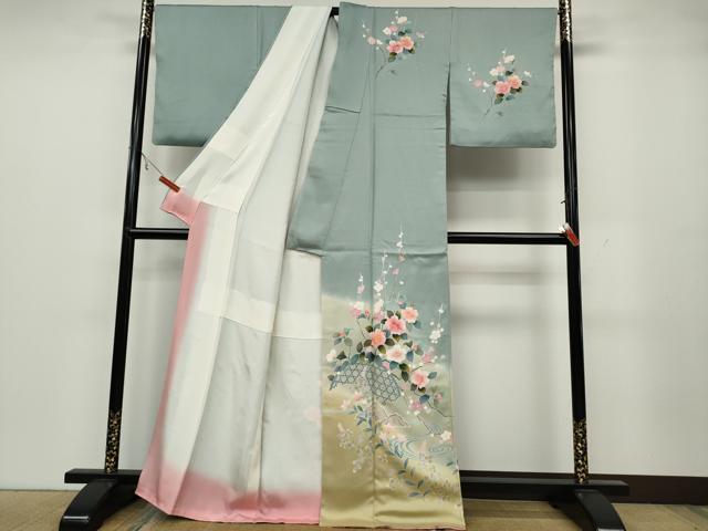 平和屋着物●訪問着 友禅 流水籬枝花文 暈し染め 正絹 逸品 CAAZ2798ut