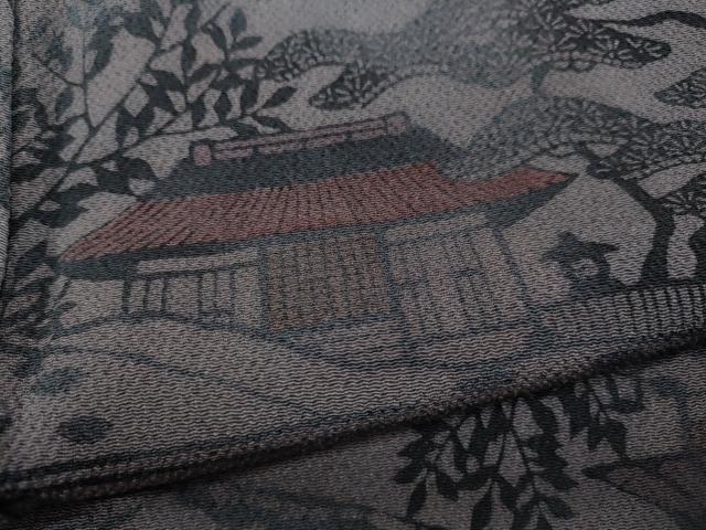 平和屋着物●人間国宝・南部芳松の息子 伝統工芸伝承者彫刻・南部幸雄 型染 小紋 風景文 鬼しぼ縮緬 正絹 逸品 CAAZ2799ut