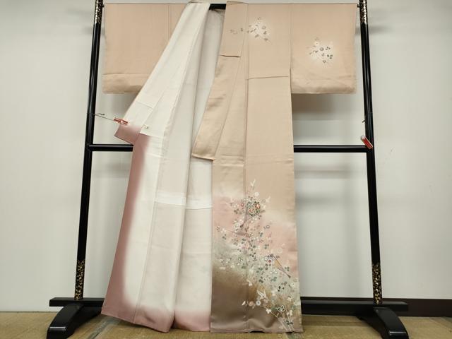 平和屋着物●訪問着 駒刺繍 扇草花文 暈し染め 金銀彩 正絹 逸品 CAAZ2800ut