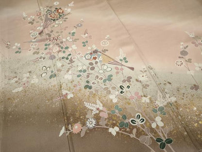 平和屋着物●訪問着 駒刺繍 扇草花文 暈し染め 金銀彩 正絹 逸品 CAAZ2800ut
