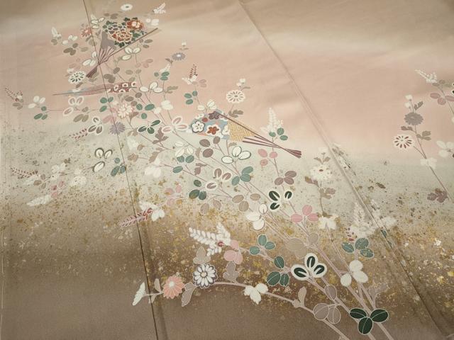 平和屋着物●訪問着 駒刺繍 扇草花文 暈し染め 金銀彩 正絹 逸品 CAAZ2800ut