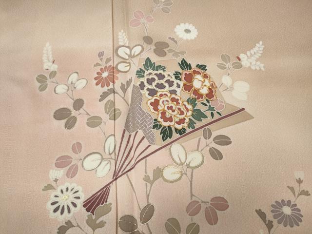 平和屋着物●訪問着 駒刺繍 扇草花文 暈し染め 金銀彩 正絹 逸品 CAAZ2800ut