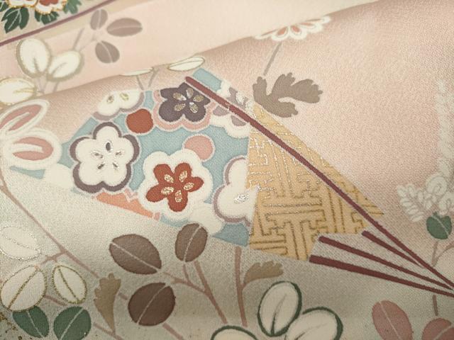 平和屋着物●訪問着 駒刺繍 扇草花文 暈し染め 金銀彩 正絹 逸品 CAAZ2800ut