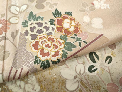 平和屋着物●訪問着 駒刺繍 扇草花文 暈し染め 金銀彩 正絹 逸品 CAAZ2800ut