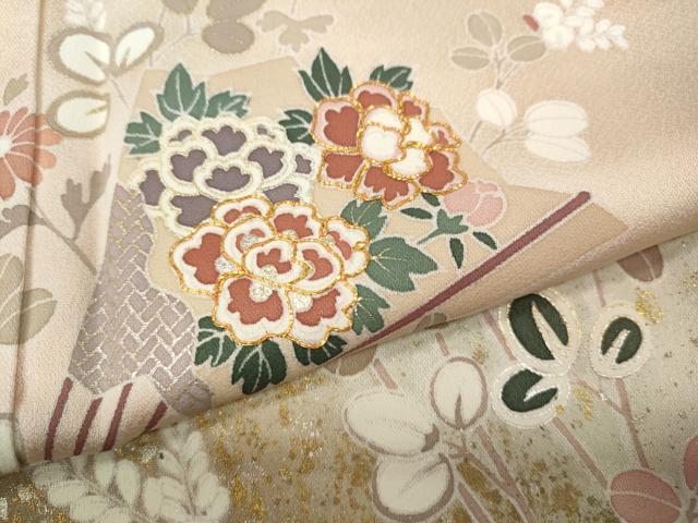 平和屋着物●訪問着 駒刺繍 扇草花文 暈し染め 金銀彩 正絹 逸品 CAAZ2800ut