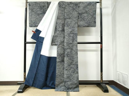 平和屋着物●上質な紬 流水草花文 正絹 逸品 CAAZ2807yc