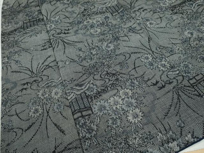 平和屋着物●上質な紬 流水草花文 正絹 逸品 CAAZ2807yc