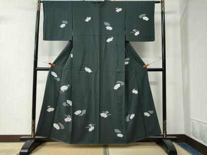 平和屋着物●訪問着　絞り　刺繍　地紙霞飛鶴文　黒地　金彩　正絹　逸品　CAAZ2837yc