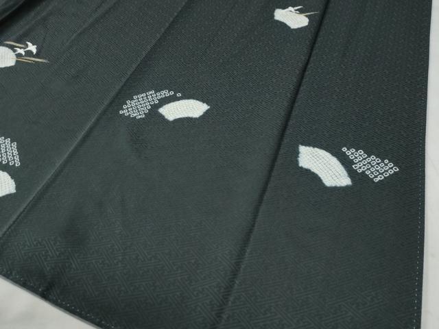 平和屋着物●訪問着　絞り　刺繍　地紙霞飛鶴文　黒地　金彩　正絹　逸品　CAAZ2837yc