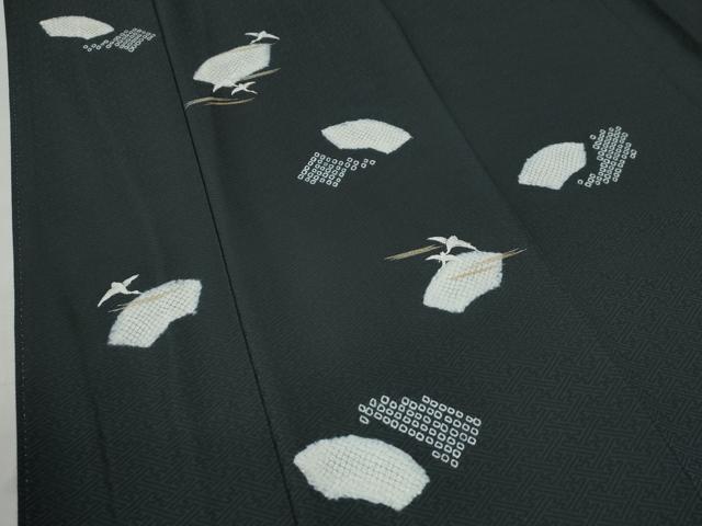 平和屋着物●訪問着　絞り　刺繍　地紙霞飛鶴文　黒地　金彩　正絹　逸品　CAAZ2837yc